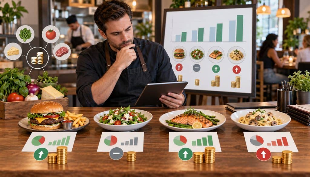 Restaurant owner comparing contribution margins to decide which menu items need price increases